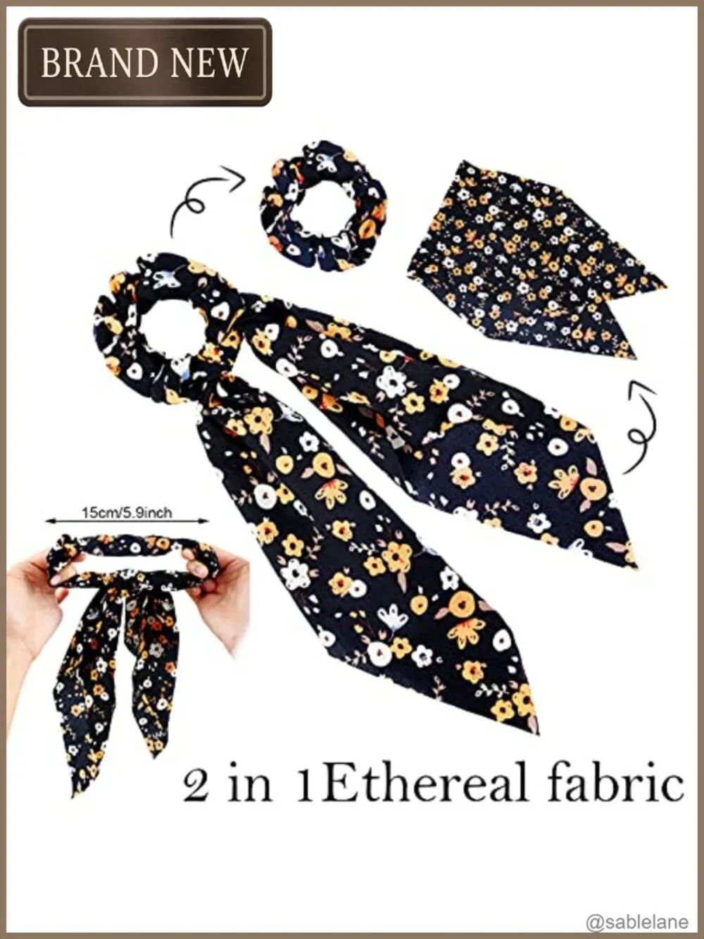 10 Pcs Satin Ribbon Hair Scrunchies with Bow Flower Ditsy Print for Ponytails